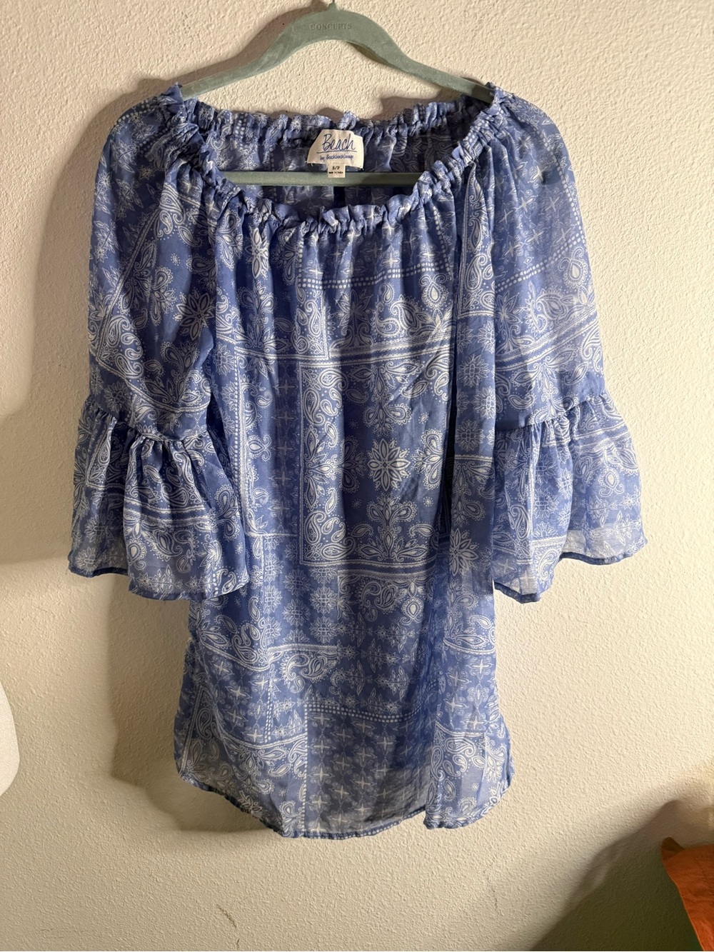 BeachLunchLounge Blue Bandana Off-Shoulder Swim Cover-Up Tunic Top SP